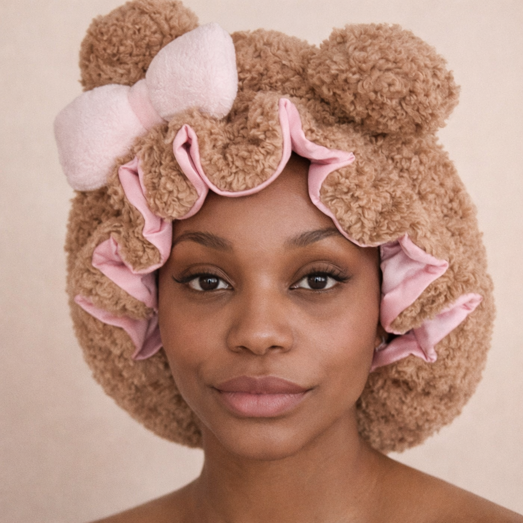 Plush Bear Bonnet - Latte