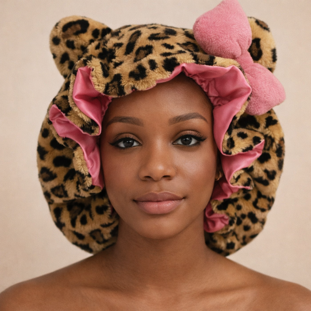 Plush Leopard Bonnet - Latte